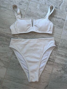 Xhilaration White Textured High-Waist Bikini Set